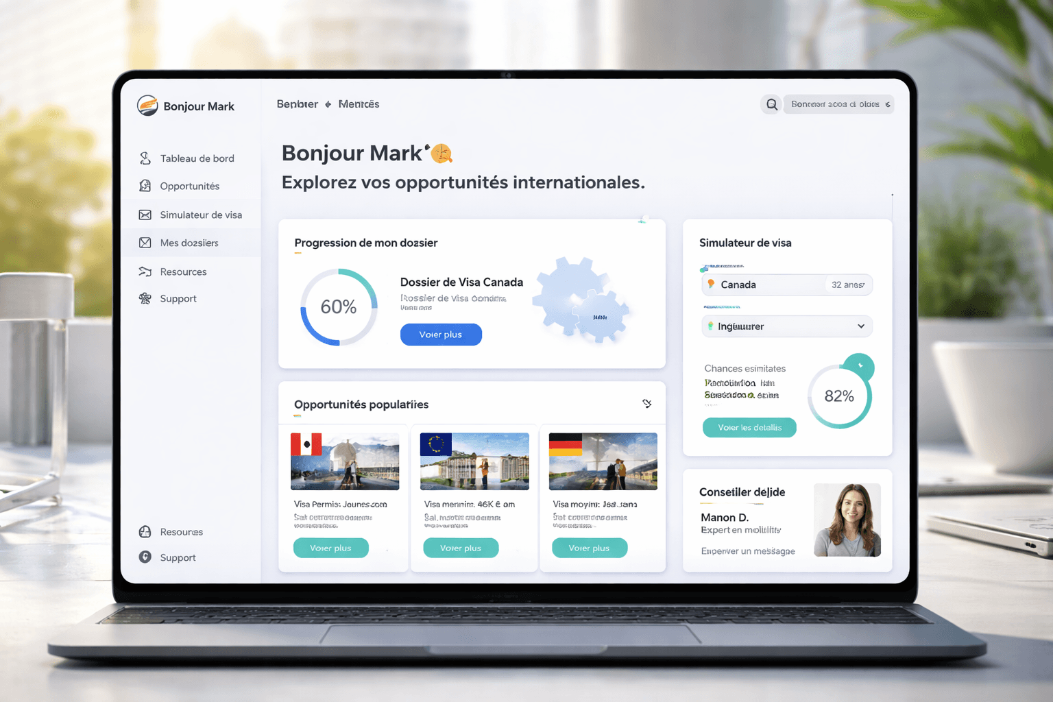 Tableau de bord HERMES pour suivre un dossier visa